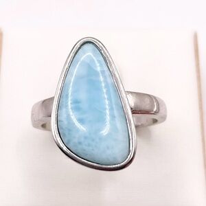 Size 8 Larimar 925 Sterling Silver Ring